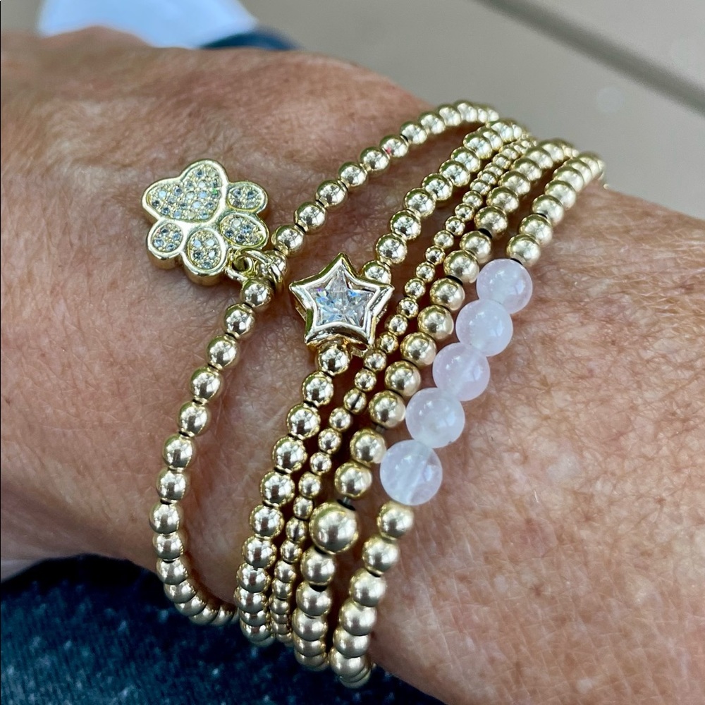 Handmade 14k gold filled bead stretch paw print bracelet benefits cat rescue - Picture 2 of 8